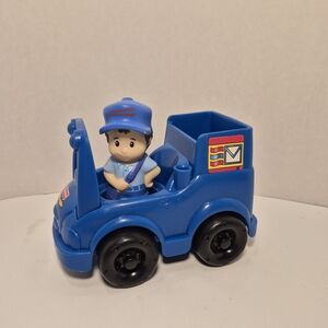 Fisher Price Little People Mail Truck With Mailman Postal Carrier Blue Vehicle